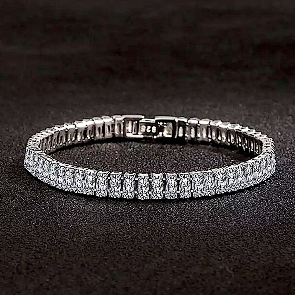 Sterling Silver Baguette Diamond Tennis Bracelet